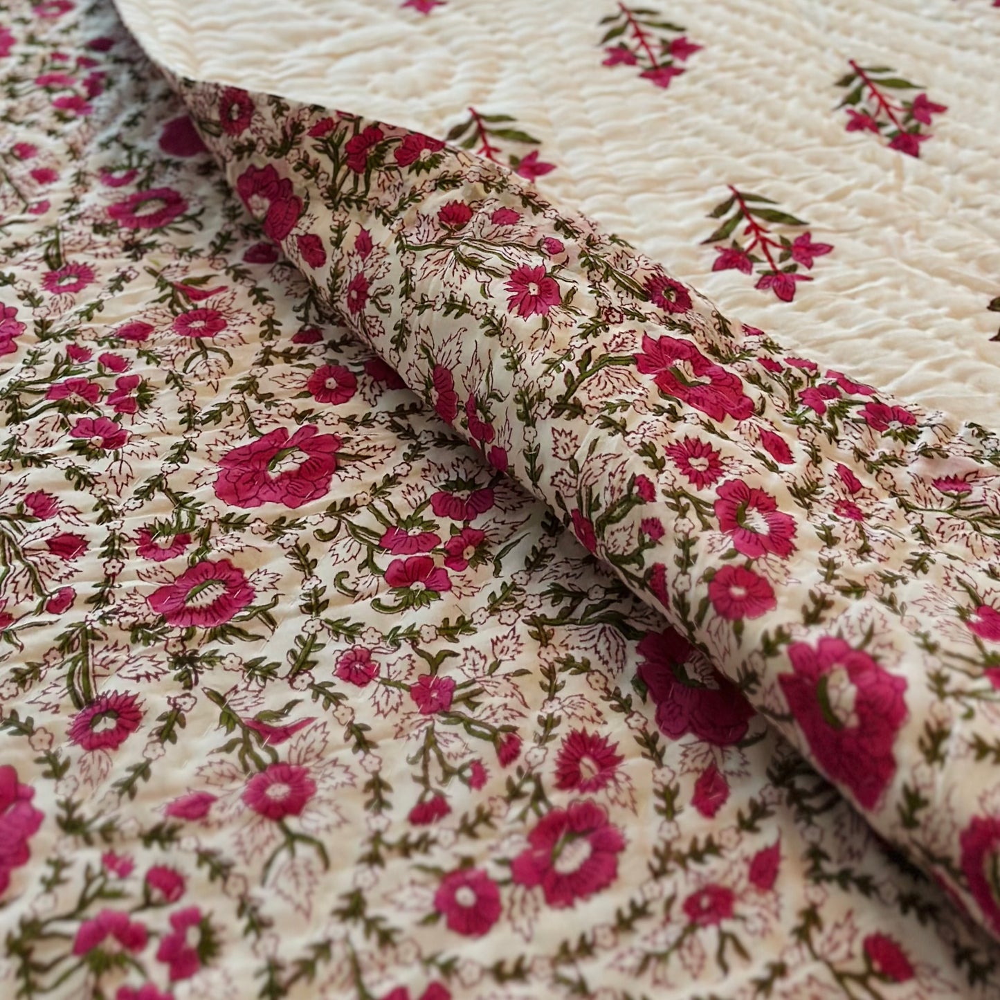 Reversible Quilt - Pink & White (Jaipuri Dohar)