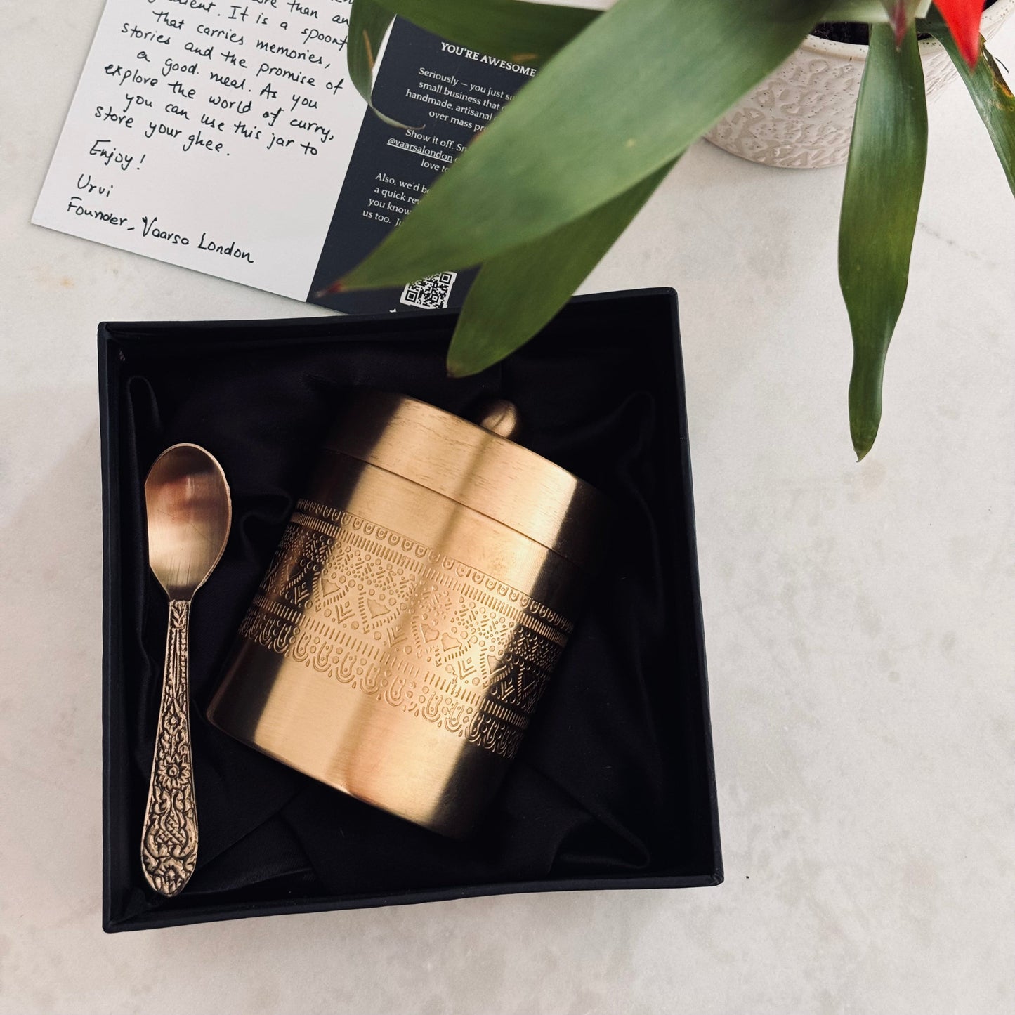 Brass Jar with Spoon and Gift Box