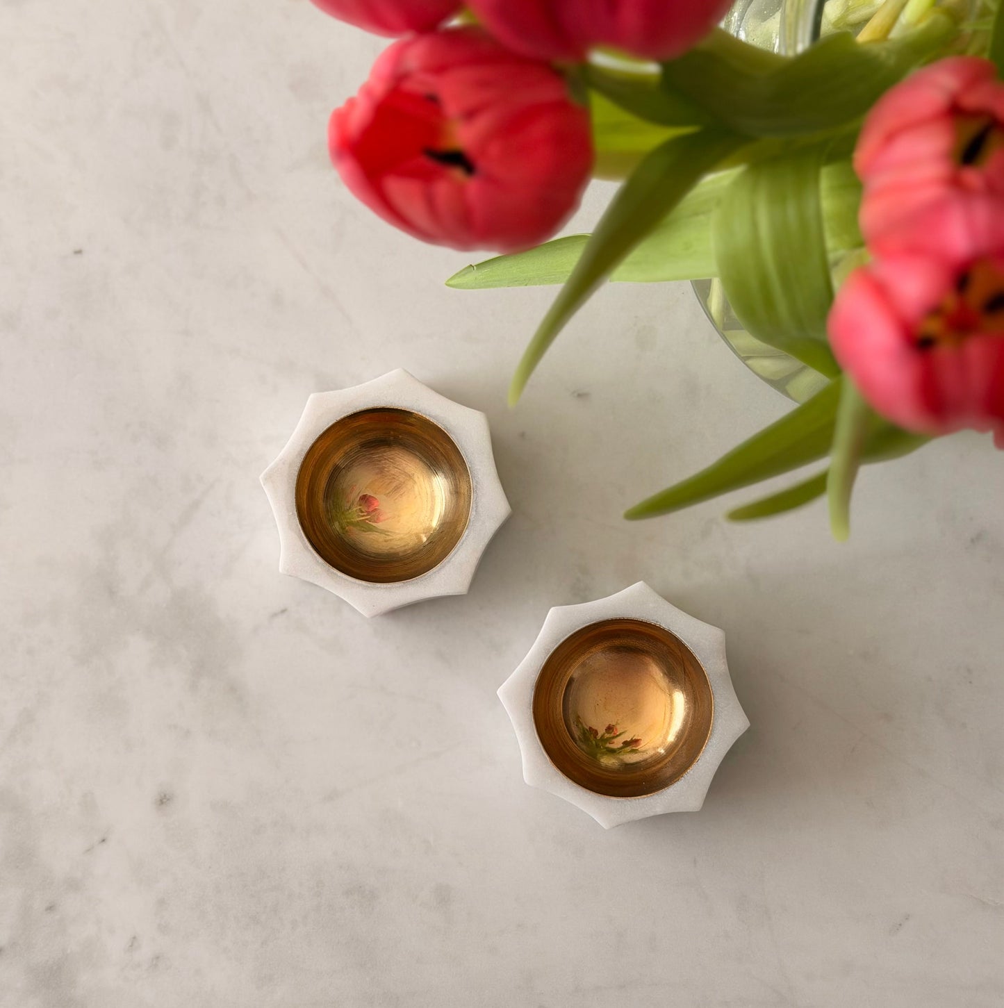 Marble Diyas with Brass Katori — Set of 2