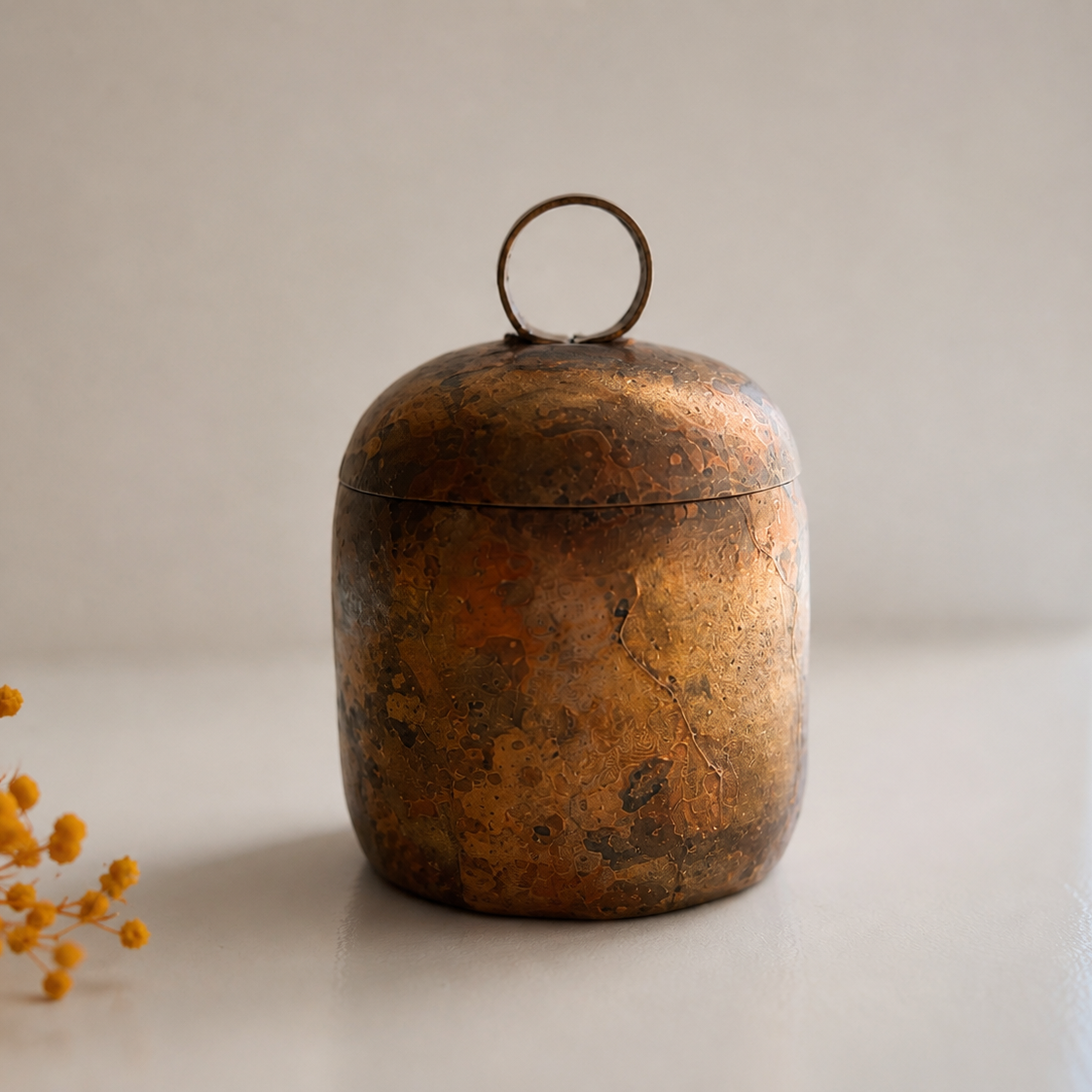 Refillable Indian candle in handmade brass vessel, Vaarsa London
