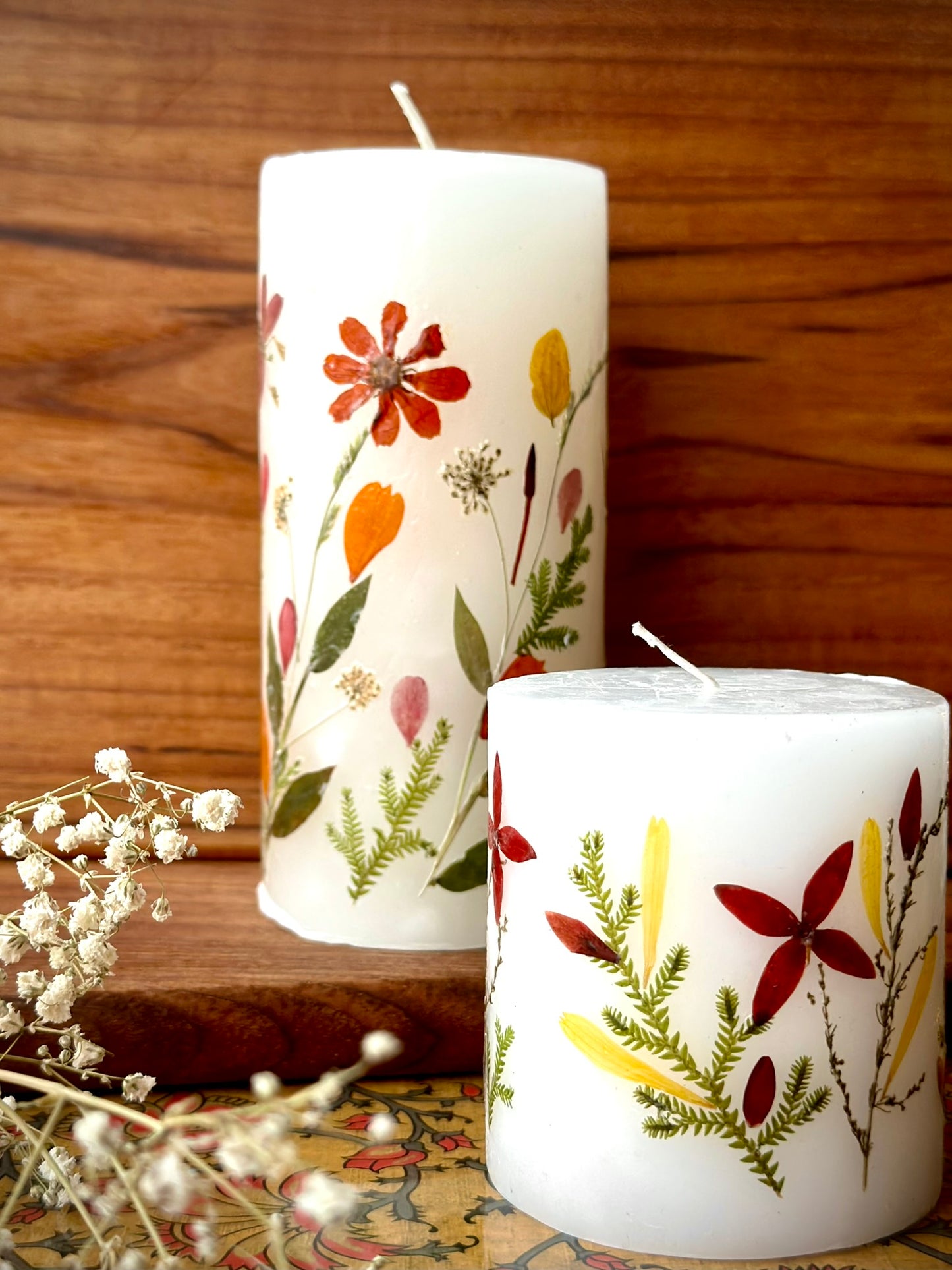 Artisanal Dried Flowers Pillar Candles